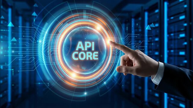 API core cloud autonomous task SaaS development technology concept with digital interface interaction data center for innovative cloud computing