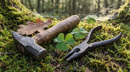 St. Patrick's Shoemaker's Rest: Three Clover Leaves Between Leprechaun's Tools