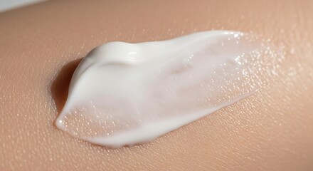 Fototapeta premium ia generated. Creamy Moisturizer Texture on Skin Close-Up. Macro shot of creamy skincare product spreading smoothly on natural skin under soft light. Concept of hydration, beauty routine and self care
