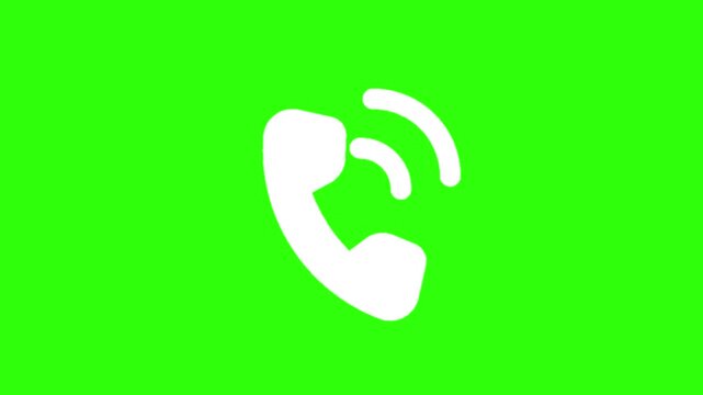Animated white phone call icon on green screen background. Animation motion graphic with chroma green screen clip template