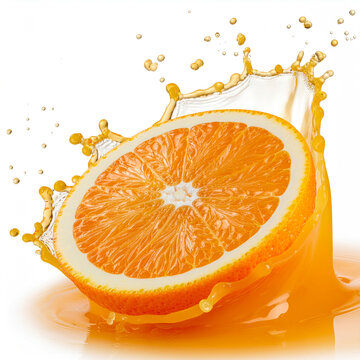 Laranja fresca com respingo de suco. PNG fundo transparente