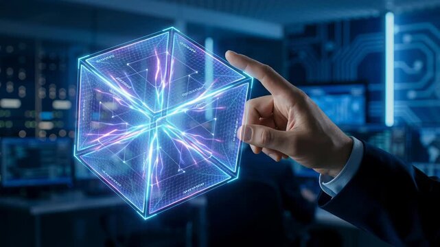 Futuristic ai system with cloud integration and autonomous task management displayed as core cube accessed via api for saas development showcasing advanced system and task automation