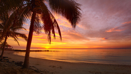 Beautiful panoramic view of tropical beach during sunset on popular Phu Quoc Island, Vietnam