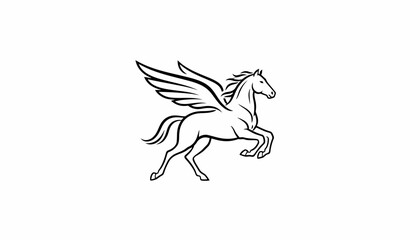 Obraz premium Mythical Pegasus Horse Flying with Wings, Line Art Illustration on White Background