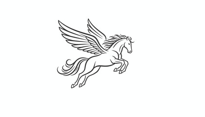 Obraz premium Mythical Pegasus Horse Flying with Wings, Line Art Illustration