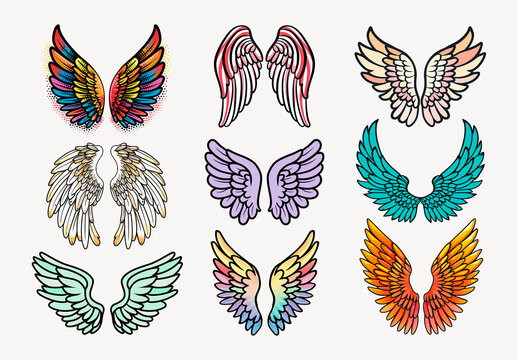 Colorful Artistic Angel Wings Element Design Set
