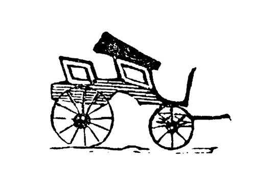 Phaeton carriage, vintage horse-drawn vehicle with large spoked wheels, detailed chassis, and elegant open-air design, old vintage illustration, 1897.