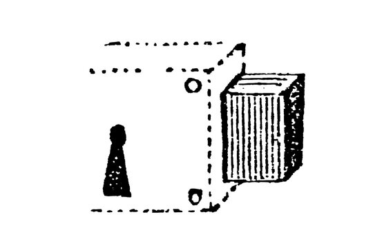 Lock bolt or 'pene', sliding metal part of a lock mechanism, old vintage illustration, 1897.