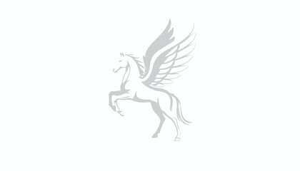 Majestic Winged Horse Pegasus Silhouette on White Background, Mythical Creature
