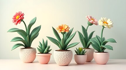 Obraz premium Delightful assortment of vibrant potted flowers, showcasing a blend of colors and textures in a bright, modern setting.