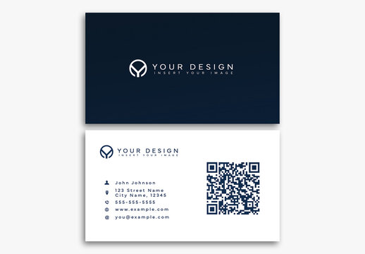 Dark Blue And White Minimalist Business Cards Layout
