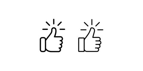 Fototapeta premium Thumbs up hand gesture icon set with radiating lines representing approval success or positive feedback in minimalist black and white line art vector