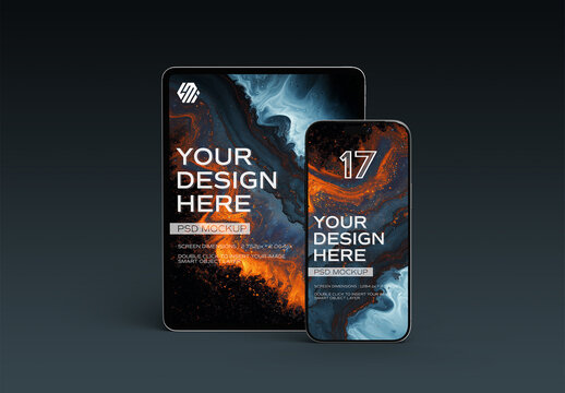 Mobile Phone and Tablet Mockup On Black Background