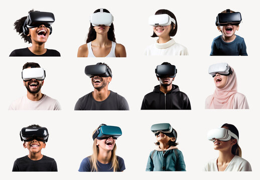 Diverse People Enjoying Virtual Reality Element Design Set