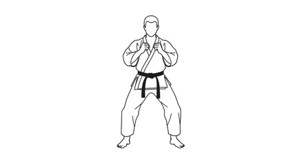 Obraz premium Karateka in a fighting stance, black belt, traditional uniform, martial arts training, combat readiness