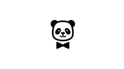 Cute minimalist panda head icon with a black bow tie. Adorable cartoon animal illustration for design elements or avatars.