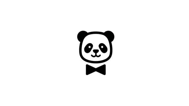 Cute minimalist panda head icon with a black bow tie. Adorable cartoon animal illustration for design elements or avatars.