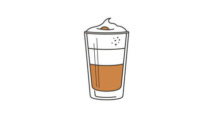 Hand-drawn illustration of a layered coffee drink with whipped cream and a coffee bean topping