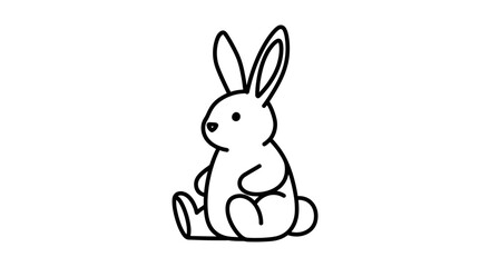 Cute cartoon bunny rabbit sitting, simple line art illustration, isolated on white background.