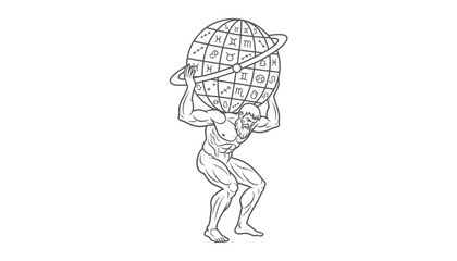 Obraz premium Atlas Holding Celestial Globe with Zodiac Signs, Mythological Figure