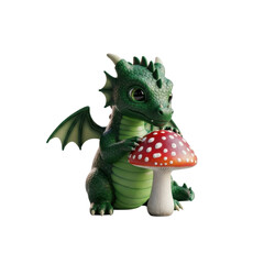 Fototapeta premium Cute green dragon with mushroom