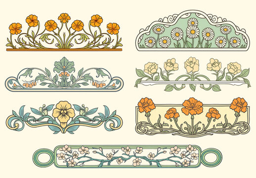 Elegant Floral Decorative Borders Element Set