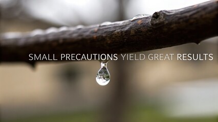 Obraz premium Water droplet hanging from a branch in macro view
