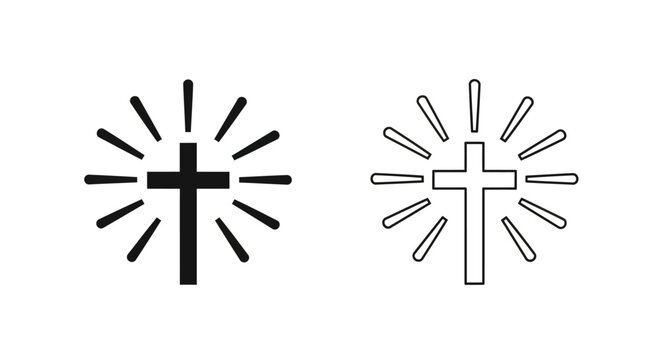 Radiant cross designs with sun rays and spiritual symbolism, perfect for religious art Vector