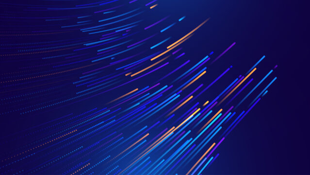 Abstract Digital Data Flow Vector Background. Big Data Technology Lines. 5G Wireless Fast Data Transmission. High Speed of Fiber Optics Light Trails. Information Flow in Virtual Reality Cyberspace.