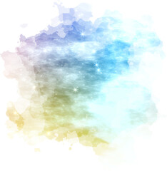 Obraz premium Hand drawn abstract watercolor background with blue sky clouds and orange sun splashes on vintage paper texture painting