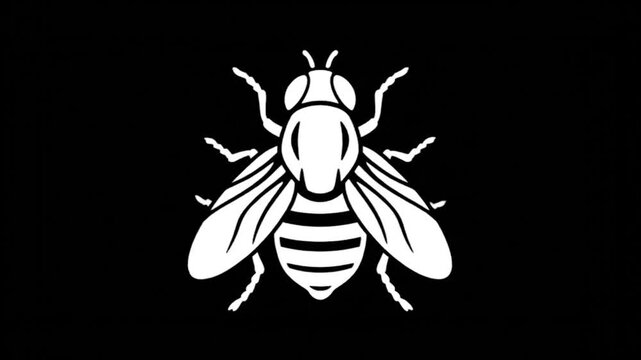 A detailed white silhouette of a bee on a black background