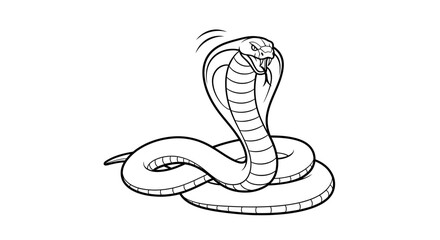 Fototapeta premium Aggressive Cobra Snake Ready to Strike, Black and White Line Art