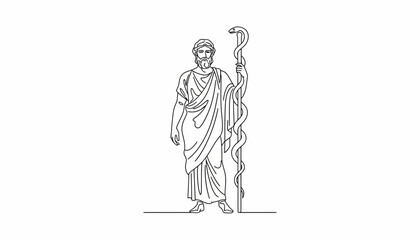 Ancient Greek God Asclepius Holding Rod with Serpent, Symbol of Medicine and Healing