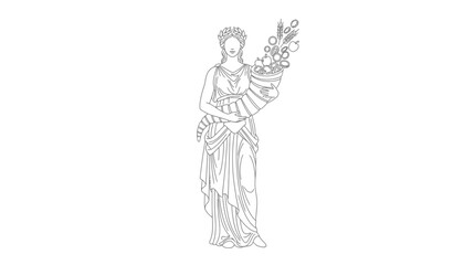 Obraz premium Ancient Greek Goddess Ceres Cornucopia Harvest Abundance Line Art Illustration