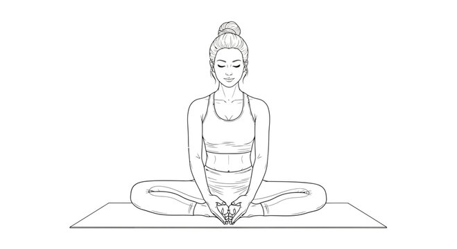 Woman doing butterfly pose yoga, meditation, healthy lifestyle, sitting on mat
