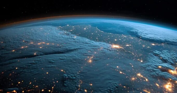 arth at Night from Space Showing Asia and City Lights. A stunning globe view, showing lit cities on land at night. Australia and Asia visible