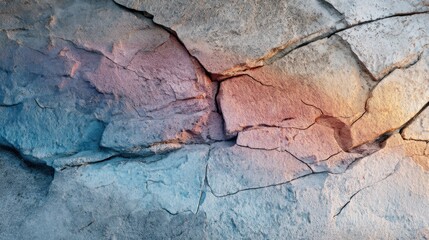 Fototapeta premium Abstract texture of cracked stone illuminated by warm and cool tones
