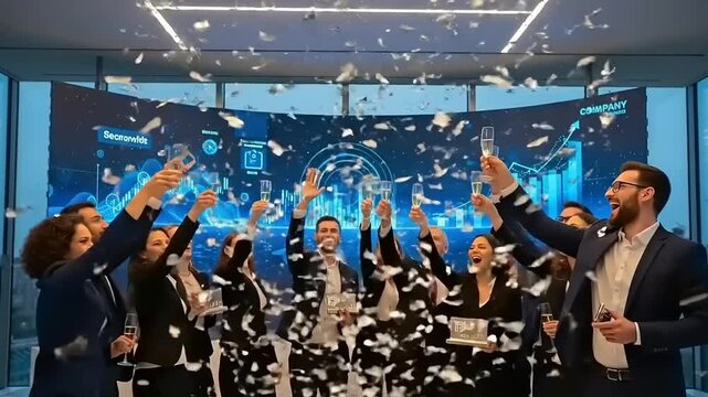 Business Team Celebrating Success in Modern Office.