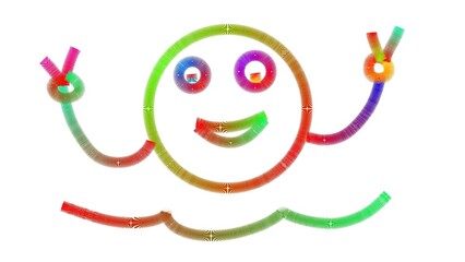 Obraz premium Cute abstract colorful smiley face character. Vibrant rainbow gradient lines forming a happy face isolated on white.