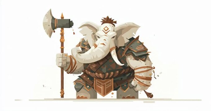 Illustration of white and brown Elephant vector warrior with hammer