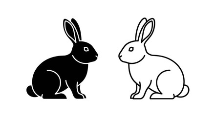 Fototapeta premium Two rabbits sitting side by side, one black and one white, vector illustration Vector