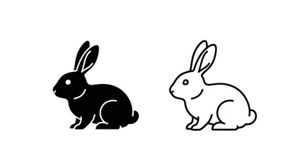 Obraz premium Two rabbits sitting together, one black rabbit and one white rabbit, vector illustration Vector