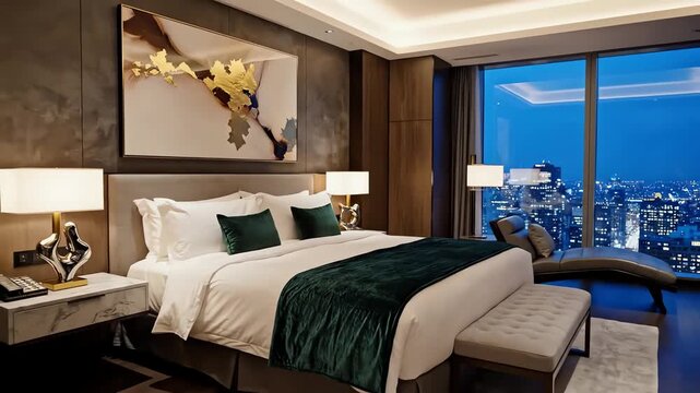 modern luxury hotel bedroom interior design and decoration. 4k resolution video 30fps.