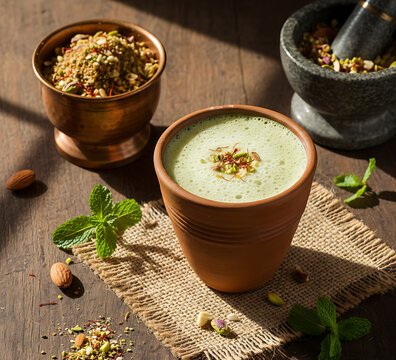 Traditional bhang thandai lassi for Holi Rangpanchami celebration /Dhulivandan/holi Purnima 