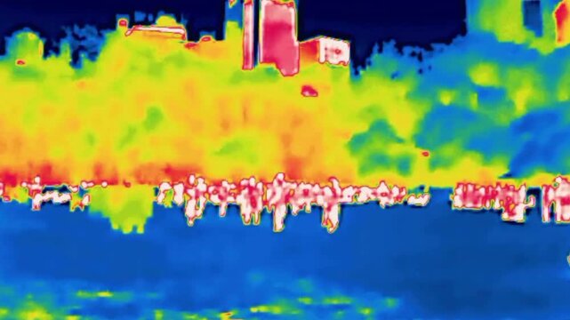 Shopping center, hypermarket and street. Image from thermal imager device. vertical video
