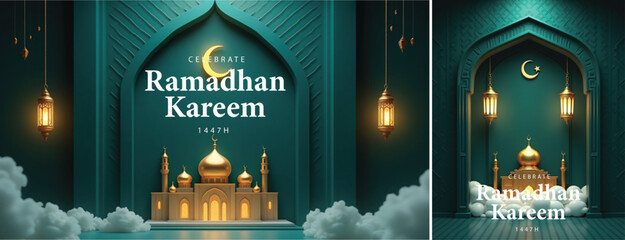 elegant islamic ramadan celebration background, Ramadhan kareem background for banner & social media template © Ftch.