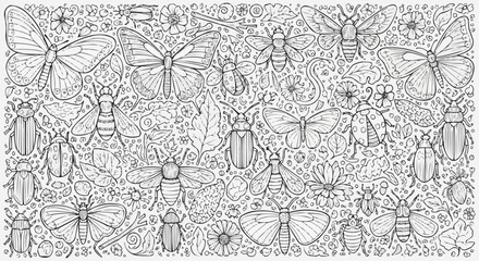 Black and White Animal Doodle Illustration Full Page Packed Coloring Book Style