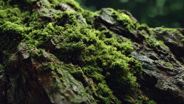 Lush Green Moss Growing on Tree Bark