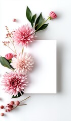 Blank Card with Pink Floral Arrangement