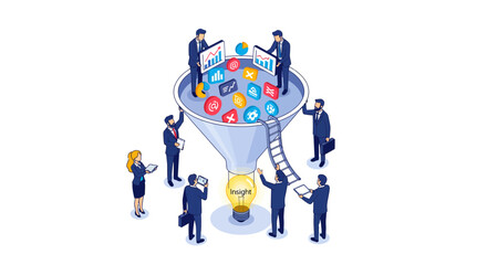 Fototapeta premium Business Professionals Collaborating Around Funnel Diagram.
